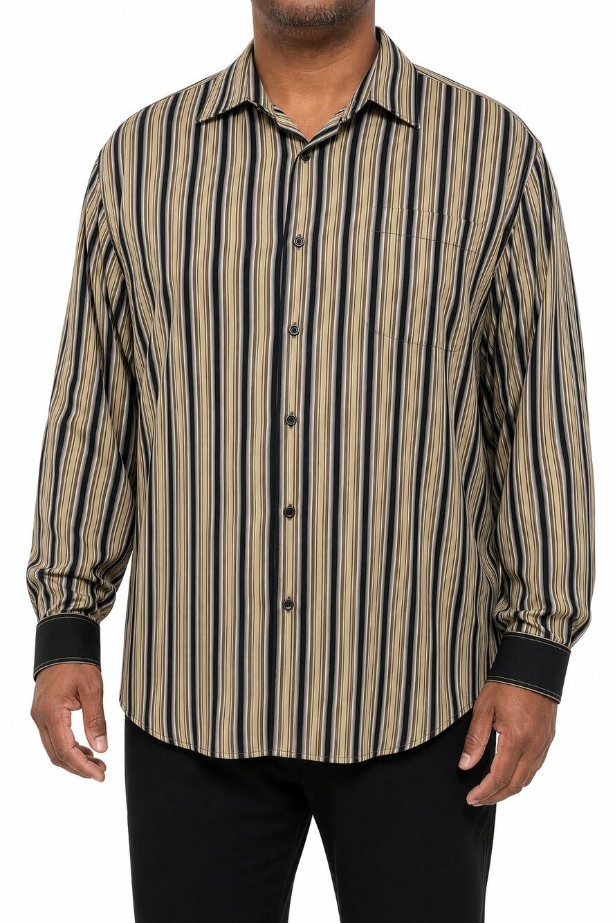 Tommy Bahama Mens XXL 2XL 100% Silk Striped Long Sleeve Button-Up Shirt Business
